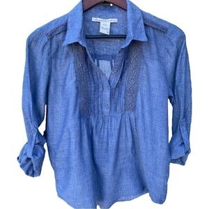 American Rag Cie Roll Tab Sleeve Pullover Chambray Shirt- size small